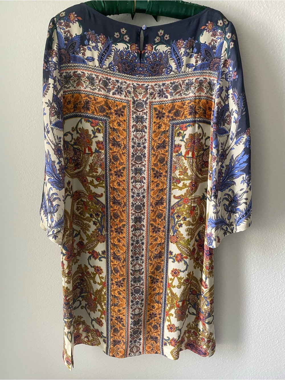 Anthropologie Navy, Ivory & Mustard Paisley Panel Long Sleeve Dress